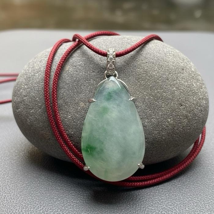 Liontin Burma Jade Tear Drop Floating Green dengan Silver 925