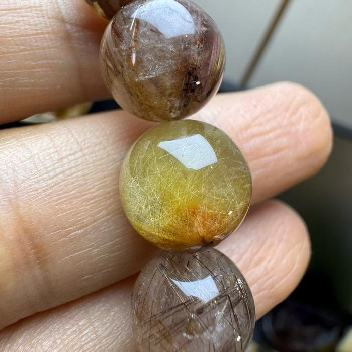 Crysjade Gelang Mix Mineral Rutile Collection Rare Collector's Edition Old Mine Copper Gold Fire Quartz Super Seven 12mm 17cm Koleksi Langka dengan Berbagai Jenis Kristal Langka dan Warna Unik - Gambar 6