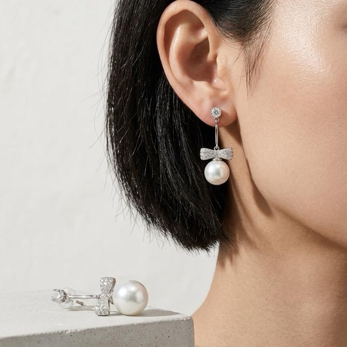 Crysjade Kalung Mutiara Edison Pearl Ribbon Zircon Elegan Lembut Bernuansa Luxury dengan Mutiara Premium 8.8 mm & Aksen Zircon Sparkling - Gambar 3