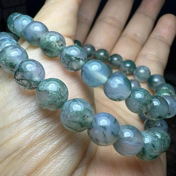 Gelang Moss Agate Hijau Segar – Batu Kristal Alami | Bead 8.2 mm | Wrist 17 cm | Elegan & Tenan | Pola Unik - Gambar 6