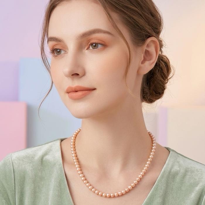 Batch 2 – Kalung Mutiara Asli Champagne Golden Collection Kalung mutiara asli air tawar dengan warna Champagne Golden yang elegan dan memancarkan kemewahan alami. Nuansa keemasan yang lembut berpadu dengan luster yang indah, menciptakan tampilan - Gambar 2