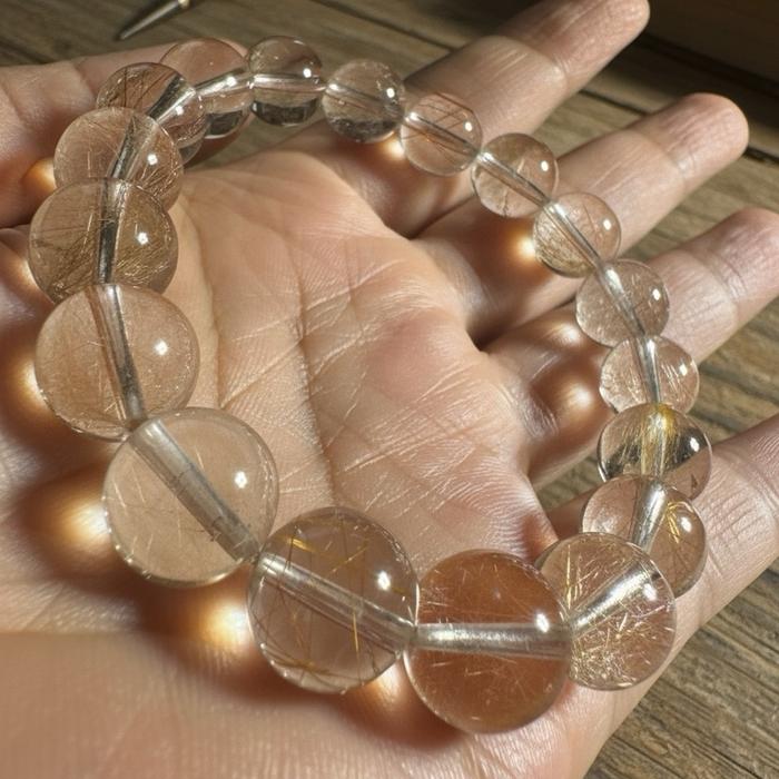 Crysjade Gelang Smoky Colorful Rutile Top Quality Clarity Quartz Kualitas Premium Transparansi Tinggi Serat Rutile Berwarna Unik untuk Koleksi Premium - Gambar 7