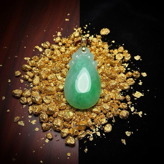 Liontin Tear Drop Green Apple + Gold 18K – Cantik & Langka ( 18.6mm ) - Gambar 7