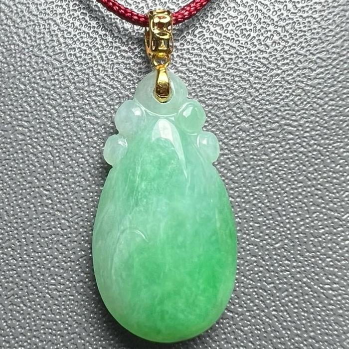 Liontin Tear Drop Green Apple + Gold 18K – Cantik & Langka ( 18.6mm ) - Gambar 2