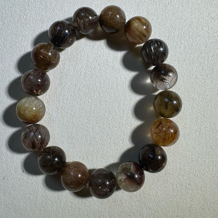 Crysjade Gelang Mix Mineral Rutile Collection Rare Collector's Edition Old Mine Copper Gold Fire Quartz Super Seven 12mm 17cm Koleksi Langka dengan Berbagai Jenis Kristal Langka dan Warna Unik - Gambar 5