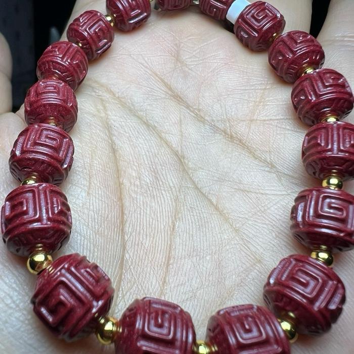 Cinnabar Lucky Carving Barrel Bracelet 80% Purity – 9.5mm (Wrist 17cm) - Gambar 5