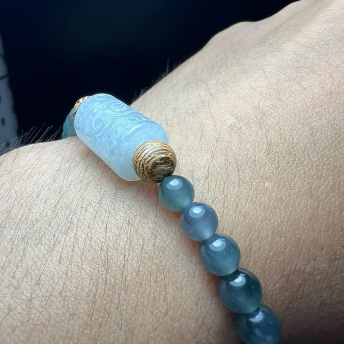 Gelang Giok Burma Icy Elegance – Dengan Barrel Spacer yg Indah - Gambar 3