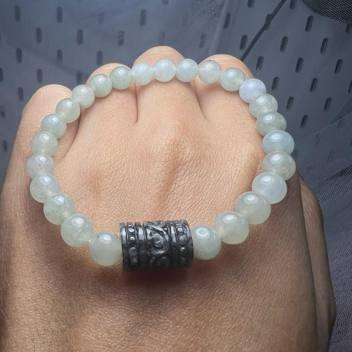 natural Burma jadeite dengan centerpiece Wuji jade (grey jade) - Gambar 4