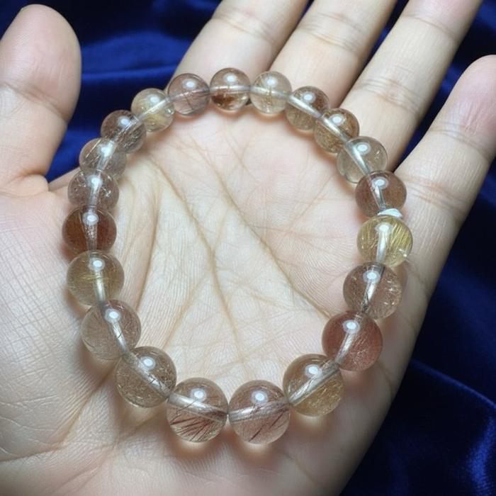 Crysjade Gelang Rutile Quartz Berwarna Warni Natural Rutile Quartz Top Quality Ukuran Bead 9.3mm Pergelangan Tangan 17cm HealingStone GoldenRutile RedRutile - Gambar 8