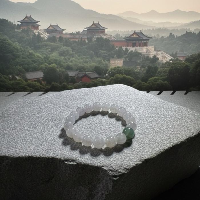 Gelang Burma Jadeite Type A – Snow White Icy Jelly with Floating Green - Gambar 9