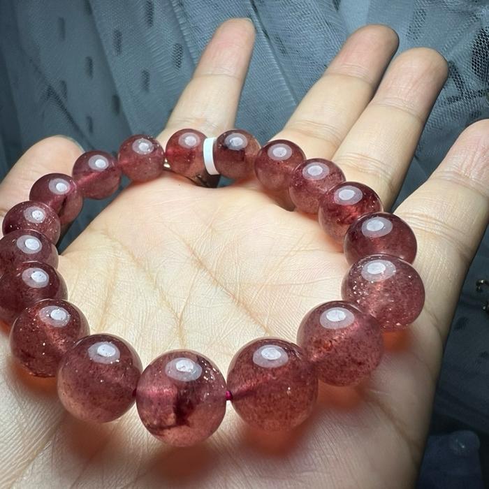 Crysjade Beads Strawberry Quartz 11mm - Batu Cinta & Kebahagiaan Warna Pink Alami Mewah Elegan untuk Gelang atau Koleksi Kristal - Gambar 3