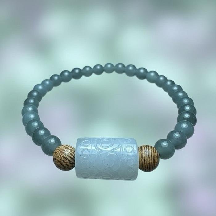 Gelang Giok Burma Icy Elegance – Dengan Barrel Spacer yg Indah