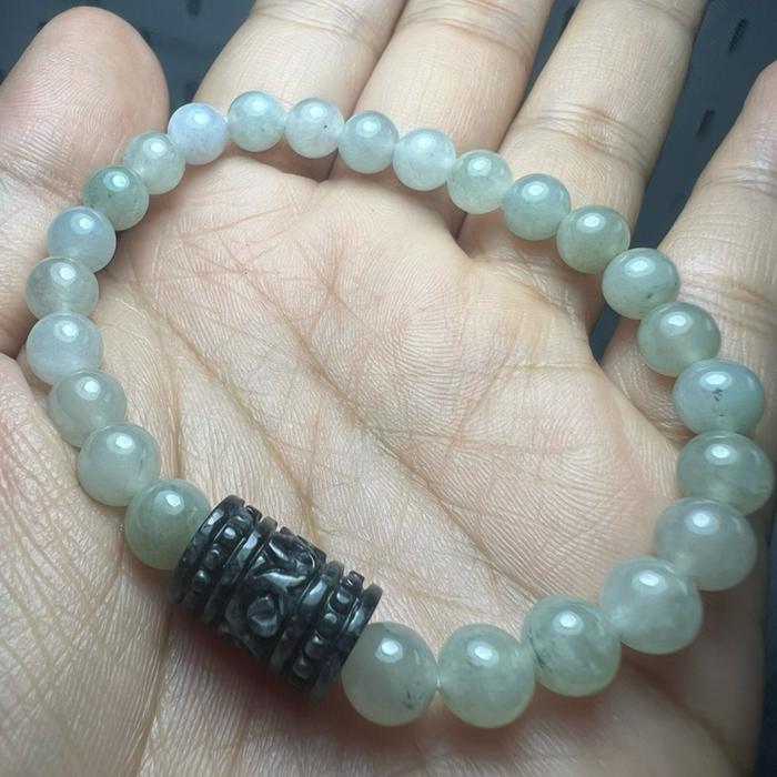 natural Burma jadeite dengan centerpiece Wuji jade (grey jade) - Gambar 5