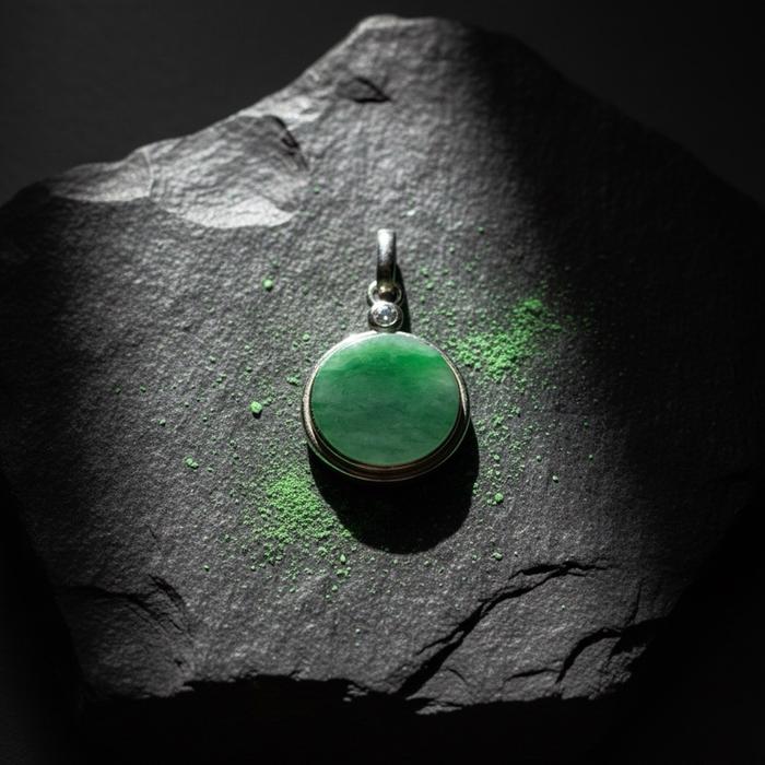 Liontin Flat Round Green Apple + Silver 925 – Elegan & Stylish ( 13mm )