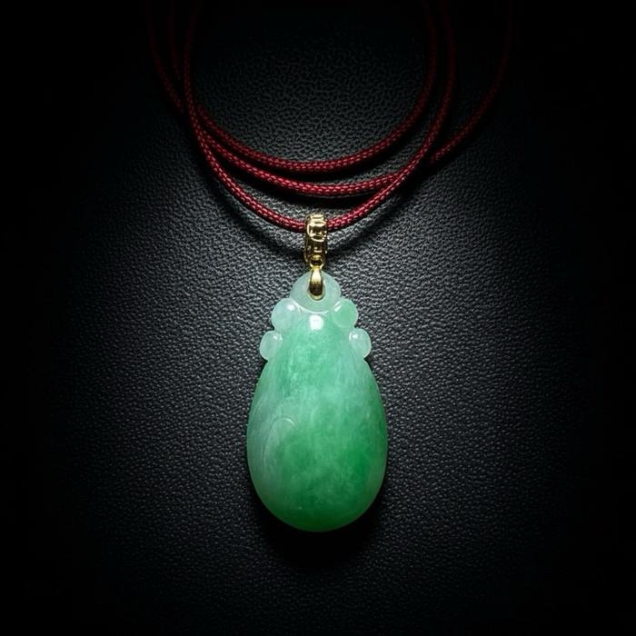 Liontin Tear Drop Green Apple + Gold 18K – Cantik & Langka ( 18.6mm )