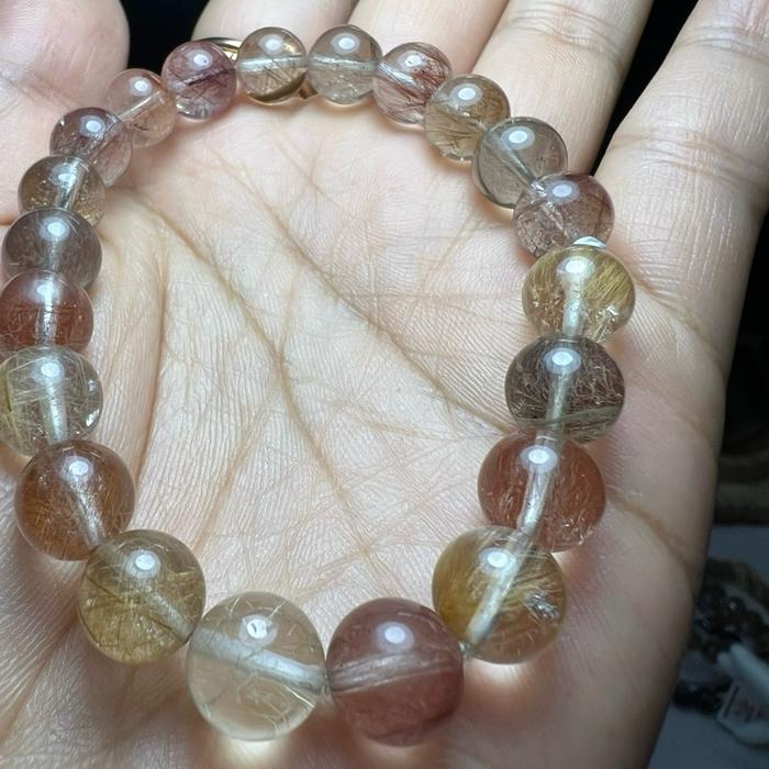 Crysjade Gelang Rutile Quartz Berwarna Warni Natural Rutile Quartz Top Quality Ukuran Bead 9.3mm Pergelangan Tangan 17cm HealingStone GoldenRutile RedRutile - Gambar 5