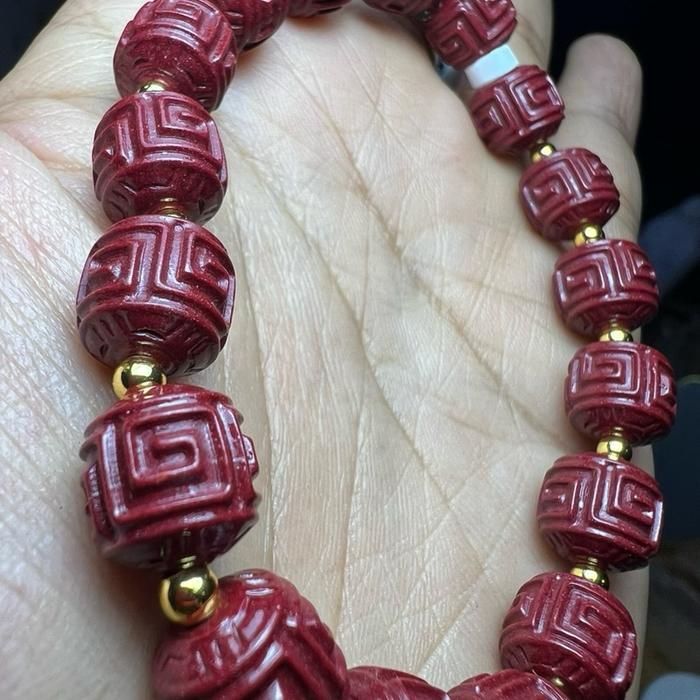 Cinnabar Lucky Carving Barrel Bracelet 80% Purity – 9.5mm (Wrist 17cm) - Gambar 4