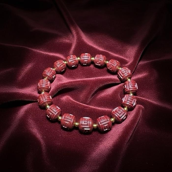 Cinnabar Lucky Carving Barrel Bracelet 80% Purity – 9.5mm (Wrist 17cm) - Gambar 9