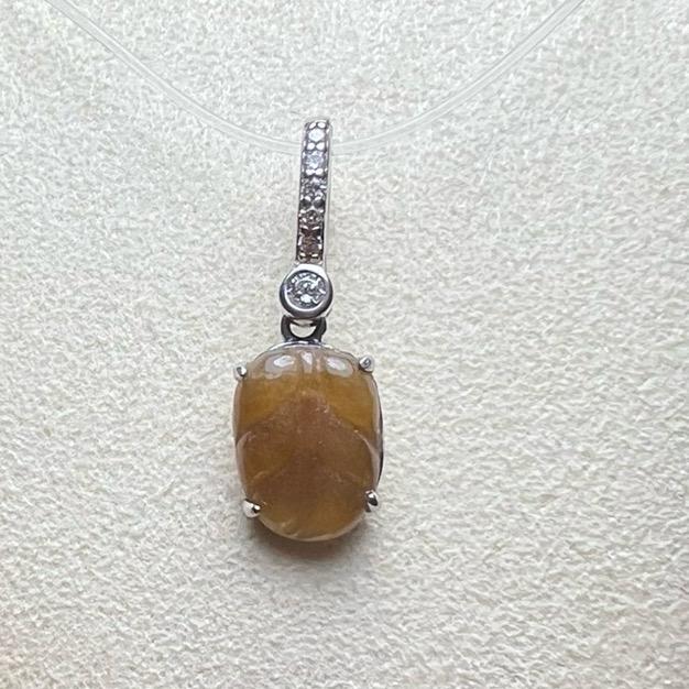 Liontin Giok Burma Bentuk Daun – Rare Yellow Jade Silver 925 - Gambar 5