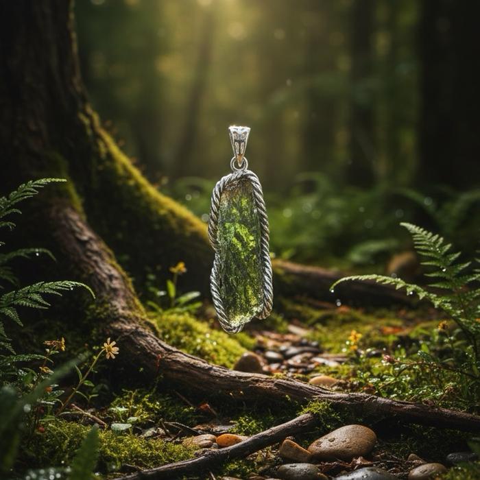 Crysjade Liontin Moldavite – Batu Energi Kosmik Langka dengan Tekstur Natural & Warna Hijau Transparan untuk Kolektor dan Pecinta Batu Langka - Gambar 2