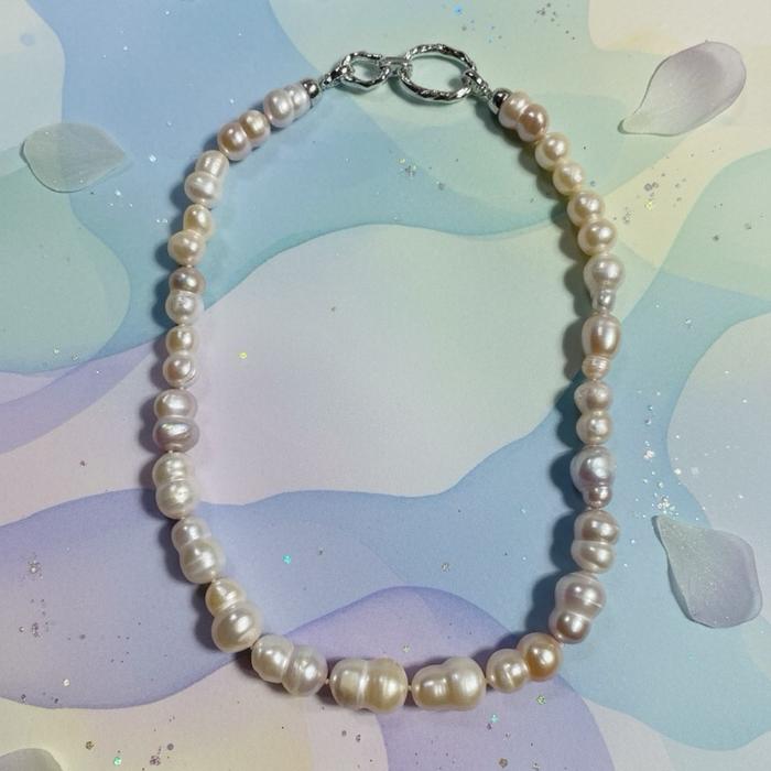 Crysjade Kalung Mutiara Asli Freshwater Hulu Shape Pink Purple Champagne Mix 9.8mm Panjang 40cm Elegan & Unik - Gambar 4