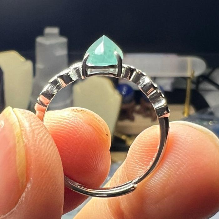 Cincin Giok Burma Adjustable – Aquatic Blue Natural Jade & Silver 925 - Gambar 6