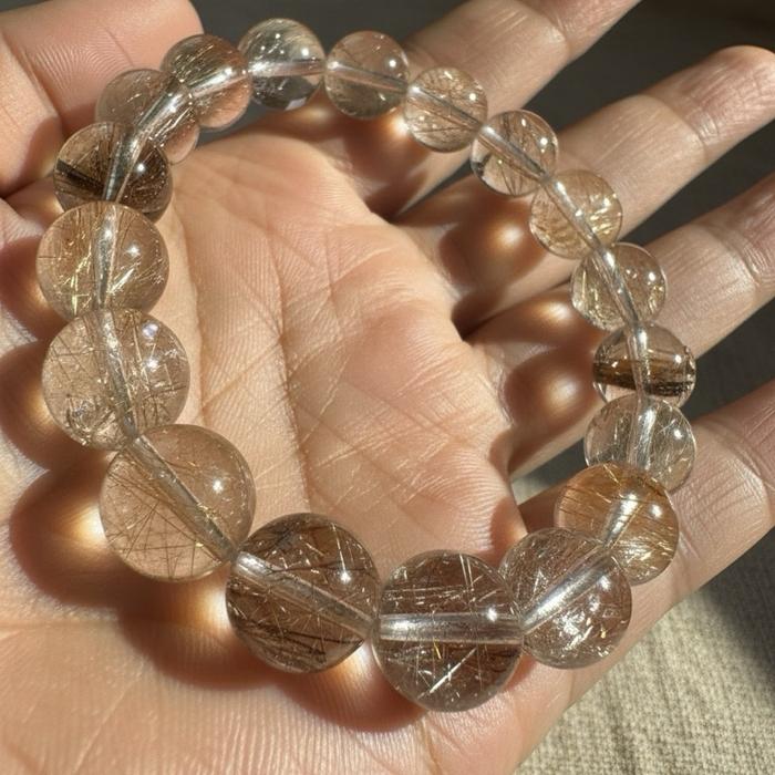 Crysjade Gelang Smoky Colorful Rutile Top Quality Clarity Quartz Kualitas Premium Transparansi Tinggi Serat Rutile Berwarna Unik untuk Koleksi Premium - Gambar 4