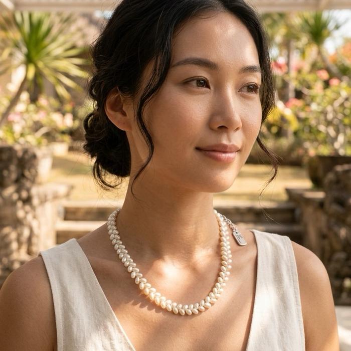 Crysjade Kalung Mutiara Rice Shape White Edition Asli Air Tawar dari Zhuji Zhejiang China dengan Luster Elegan dan Bentuk Oval Memanjang untuk Berbagai Kesempatan - Gambar 4