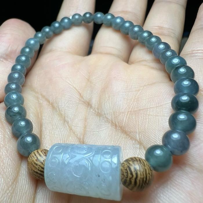 Gelang Giok Burma Icy Elegance – Dengan Barrel Spacer yg Indah - Gambar 6
