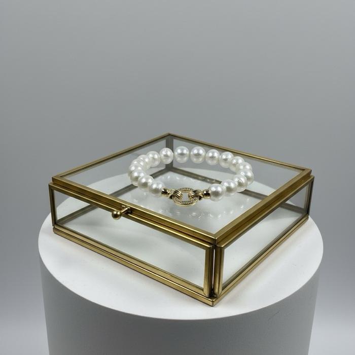 Crysjade Gelang Mutiara Asli Freshwater Perfect Round 10.8mm dengan Clasp Gold Zircon Koleksi Pilihan dari Zhuji untuk Tampilan Mewah dan Elegan - Gambar 2