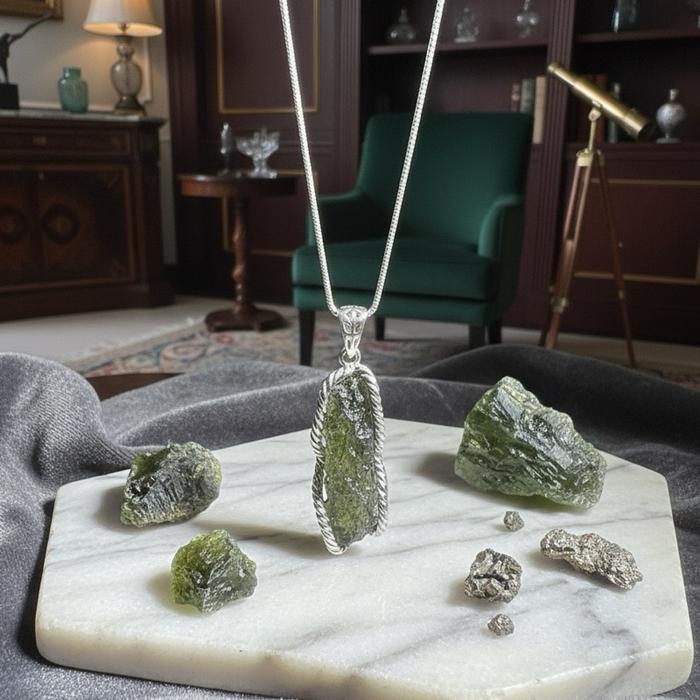 Crysjade Liontin Moldavite – Batu Energi Kosmik Langka dengan Tekstur Natural & Warna Hijau Transparan untuk Kolektor dan Pecinta Batu Langka - Gambar 5