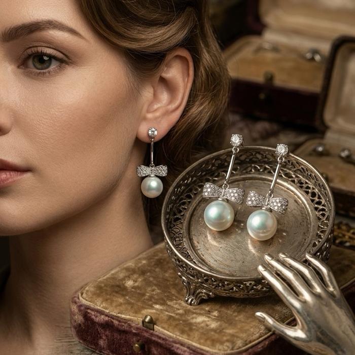 Crysjade Kalung Mutiara Edison Pearl Ribbon Zircon Elegan Lembut Bernuansa Luxury dengan Mutiara Premium 8.8 mm & Aksen Zircon Sparkling - Gambar 6