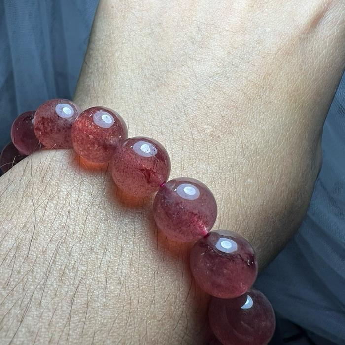 Crysjade Beads Strawberry Quartz 11mm - Batu Cinta & Kebahagiaan Warna Pink Alami Mewah Elegan untuk Gelang atau Koleksi Kristal - Gambar 8