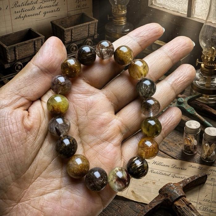 Crysjade Gelang Mix Mineral Rutile Collection Rare Collector's Edition Old Mine Copper Gold Fire Quartz Super Seven 12mm 17cm Koleksi Langka dengan Berbagai Jenis Kristal Langka dan Warna Unik - Gambar 8