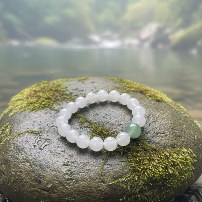 Gelang Burma Jadeite Type A – Snow White Icy Jelly with Floating Green - Gambar 7