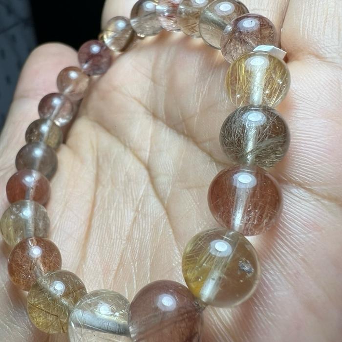 Crysjade Gelang Rutile Quartz Berwarna Warni Natural Rutile Quartz Top Quality Ukuran Bead 9.3mm Pergelangan Tangan 17cm HealingStone GoldenRutile RedRutile - Gambar 2