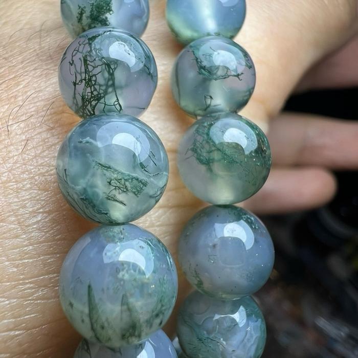 Gelang Moss Agate Hijau Segar – Batu Kristal Alami | Bead 8.2 mm | Wrist 17 cm | Elegan & Tenan | Pola Unik - Gambar 5