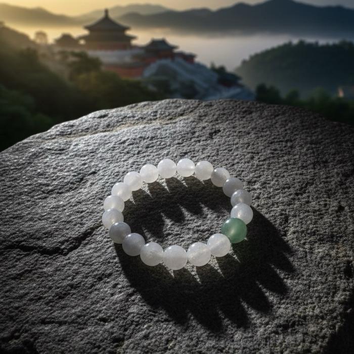 Gelang Burma Jadeite Type A – Snow White Icy Jelly with Floating Green