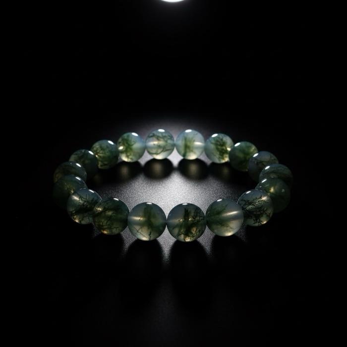 Gelang Moss Agate Hijau Segar – Batu Kristal Alami | Bead 8.2 mm | Wrist 17 cm | Elegan & Tenan | Pola Unik - Gambar 2