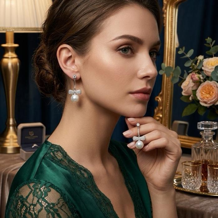 Crysjade Kalung Mutiara Edison Pearl Ribbon Zircon Elegan Lembut Bernuansa Luxury dengan Mutiara Premium 8.8 mm & Aksen Zircon Sparkling - Gambar 2