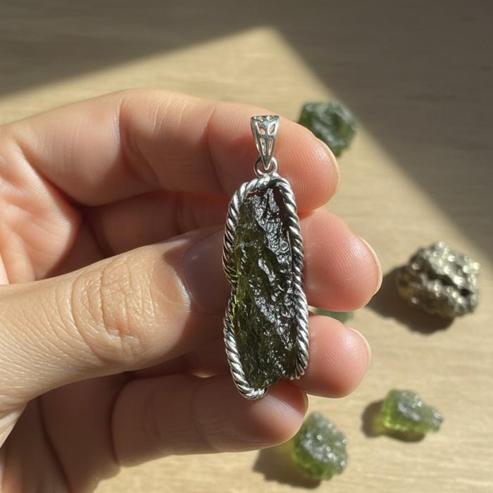 Crysjade Liontin Moldavite – Batu Energi Kosmik Langka dengan Tekstur Natural & Warna Hijau Transparan untuk Kolektor dan Pecinta Batu Langka - Gambar 7