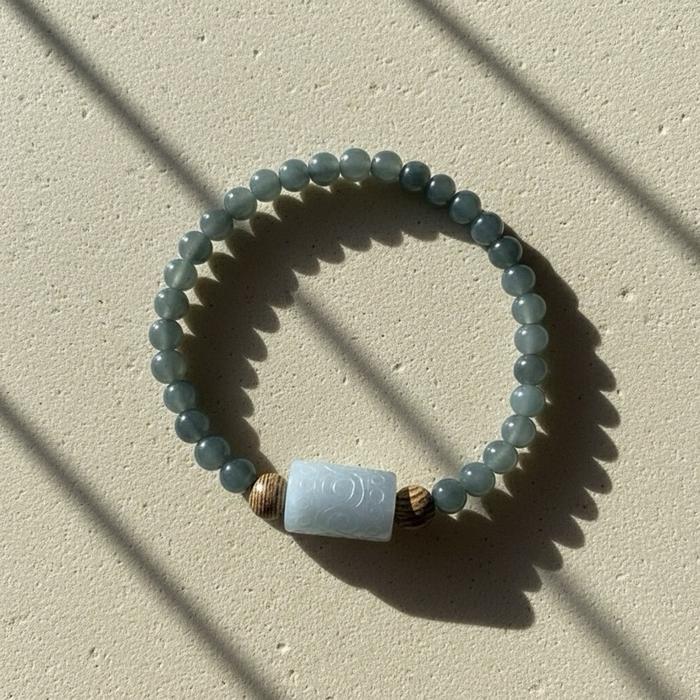 Gelang Giok Burma Icy Elegance – Dengan Barrel Spacer yg Indah - Gambar 8