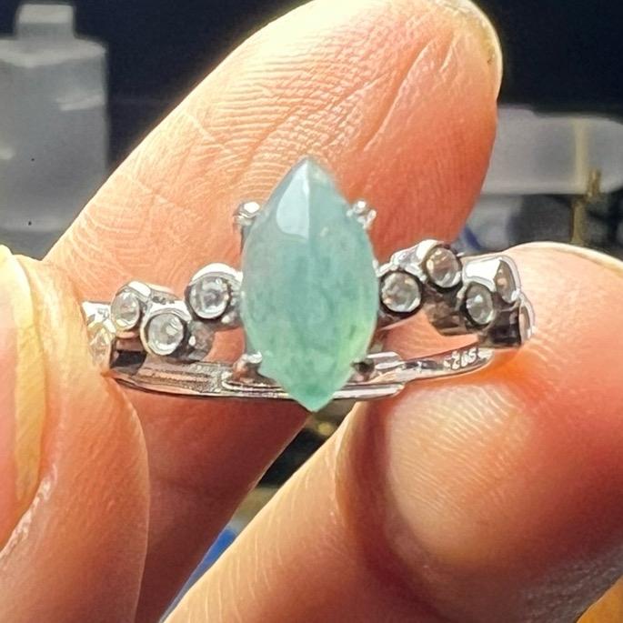 Cincin Giok Burma Adjustable – Aquatic Blue Natural Jade & Silver 925 - Gambar 4