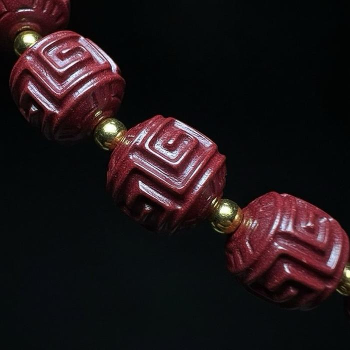 Cinnabar Lucky Carving Barrel Bracelet 80% Purity – 9.5mm (Wrist 17cm) - Gambar 3