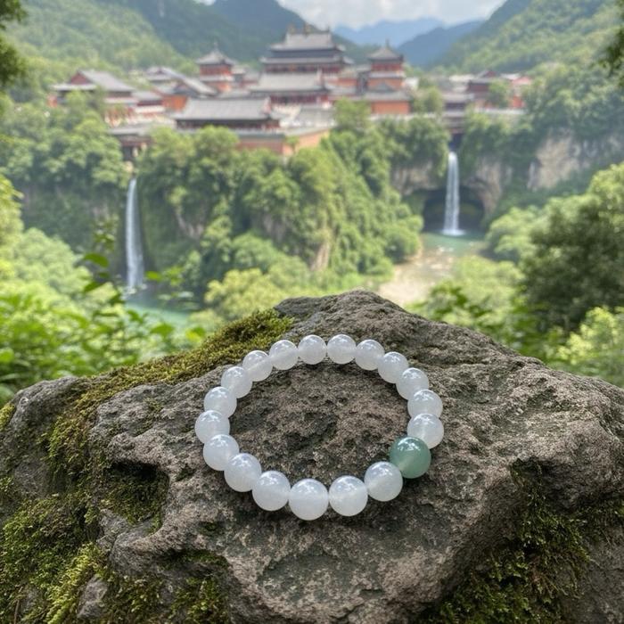Gelang Burma Jadeite Type A – Snow White Icy Jelly with Floating Green - Gambar 8