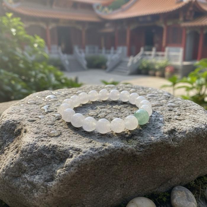 Gelang Burma Jadeite Type A – Snow White Icy Jelly with Floating Green - Gambar 3