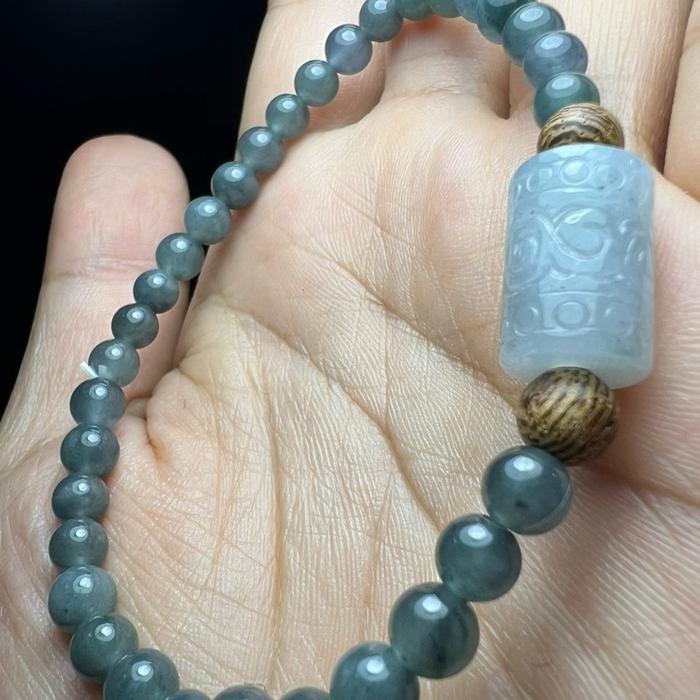 Gelang Giok Burma Icy Elegance – Dengan Barrel Spacer yg Indah - Gambar 7