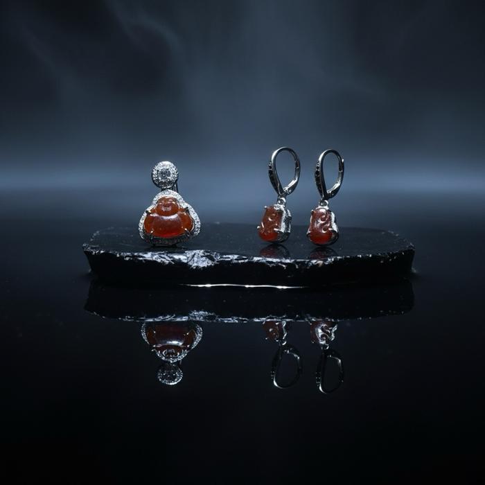 Giok burma warna coklat alami dengan silver 925 satu set - Gambar 6