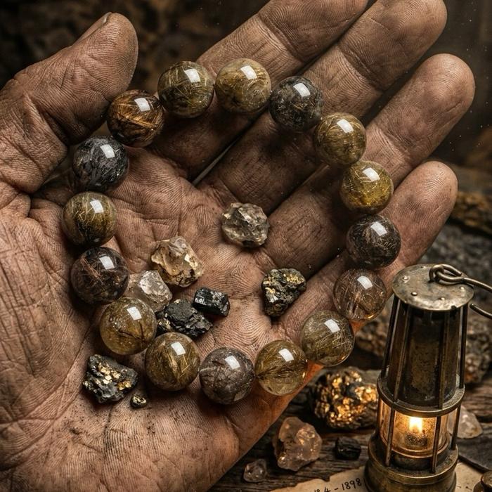 Crysjade Gelang Old Mine Rare Mix Rutile Collection dengan Inklusi Rutile Alami Smoky Bronze Gold & Dark Metallic Bead 12,7 mm untuk Kolektor Kristal Langka - Gambar 8