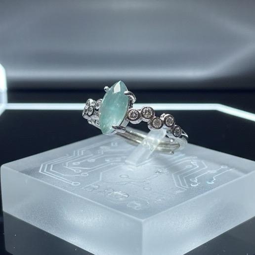 Cincin Giok Burma Adjustable – Aquatic Blue Natural Jade & Silver 925 - Gambar 3
